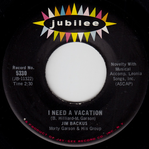 JIM BACKUS / DELICIOUS! / I NEED A VACATION / 7" / 1 JIM BACKUS / DELICIOUS! / I NEED A VACATION / 7" /
